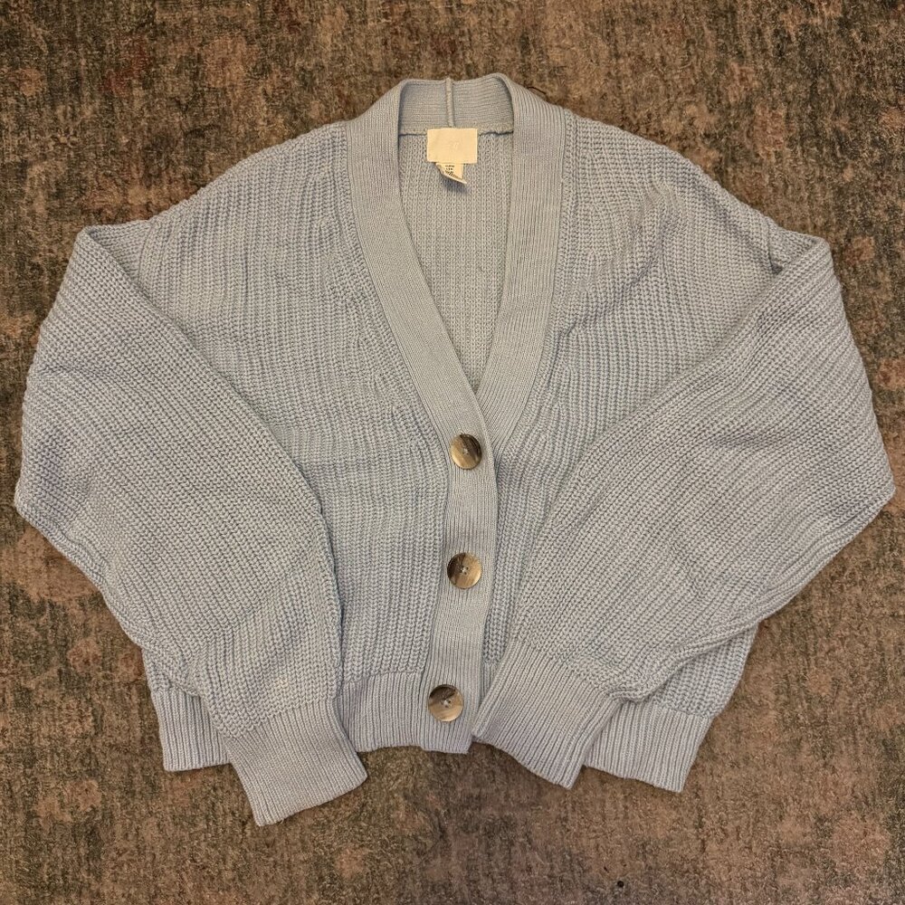 Blue Button Up Cardigan Sweater